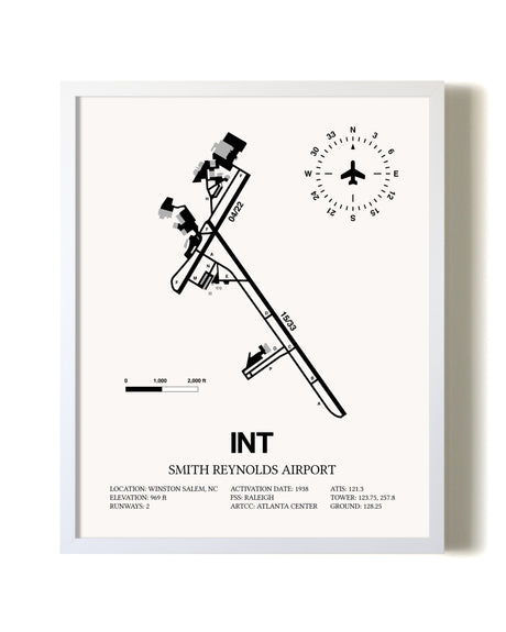 Smith Reynolds Airport airport map poster in oak frame