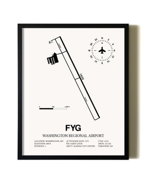 Framed Washington Regional Airport wall art poster in black frame
