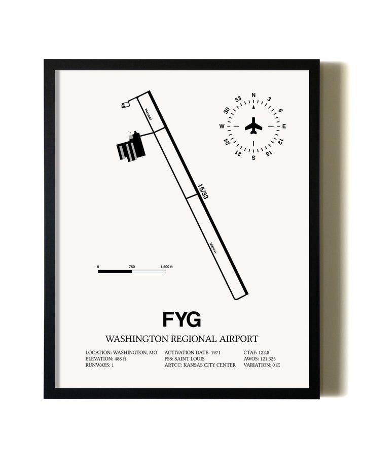 Framed Washington Regional Airport wall art poster in black frame