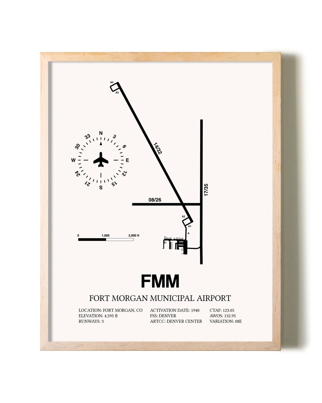 Fort Morgan Municipal Airport framed wall art in white frame