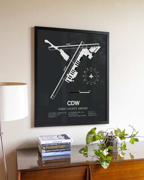 Gray Framed Essex County Airport wall art poster in black frame