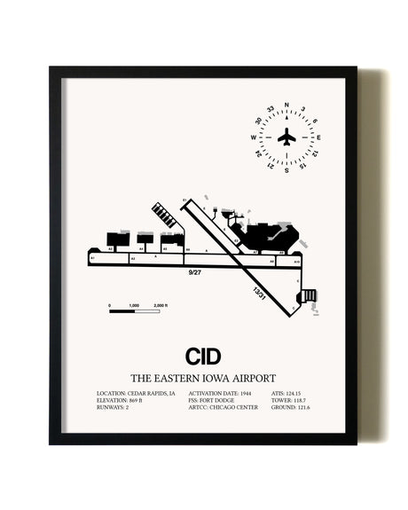 Framed The Eastern Iowa Airport wall art poster in black frame