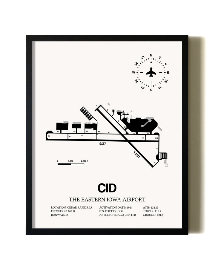 Framed The Eastern Iowa Airport wall art poster in black frame