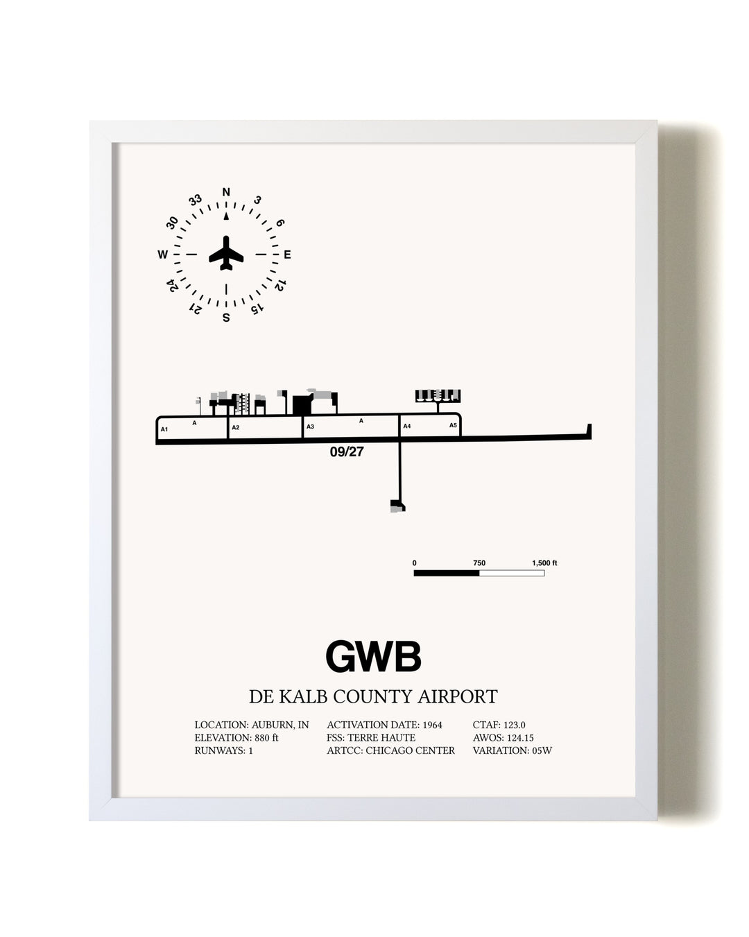 De Kalb County Airport airport map poster in oak frame