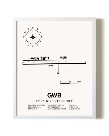 De Kalb County Airport airport map poster in oak frame