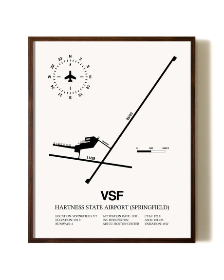 Hartness State Airport (Springfield) aviation print in walnut frame