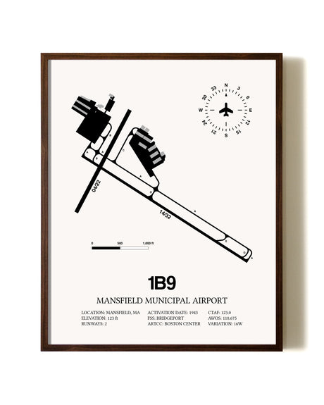 Mansfield Municipal Airport aviation print in walnut frame