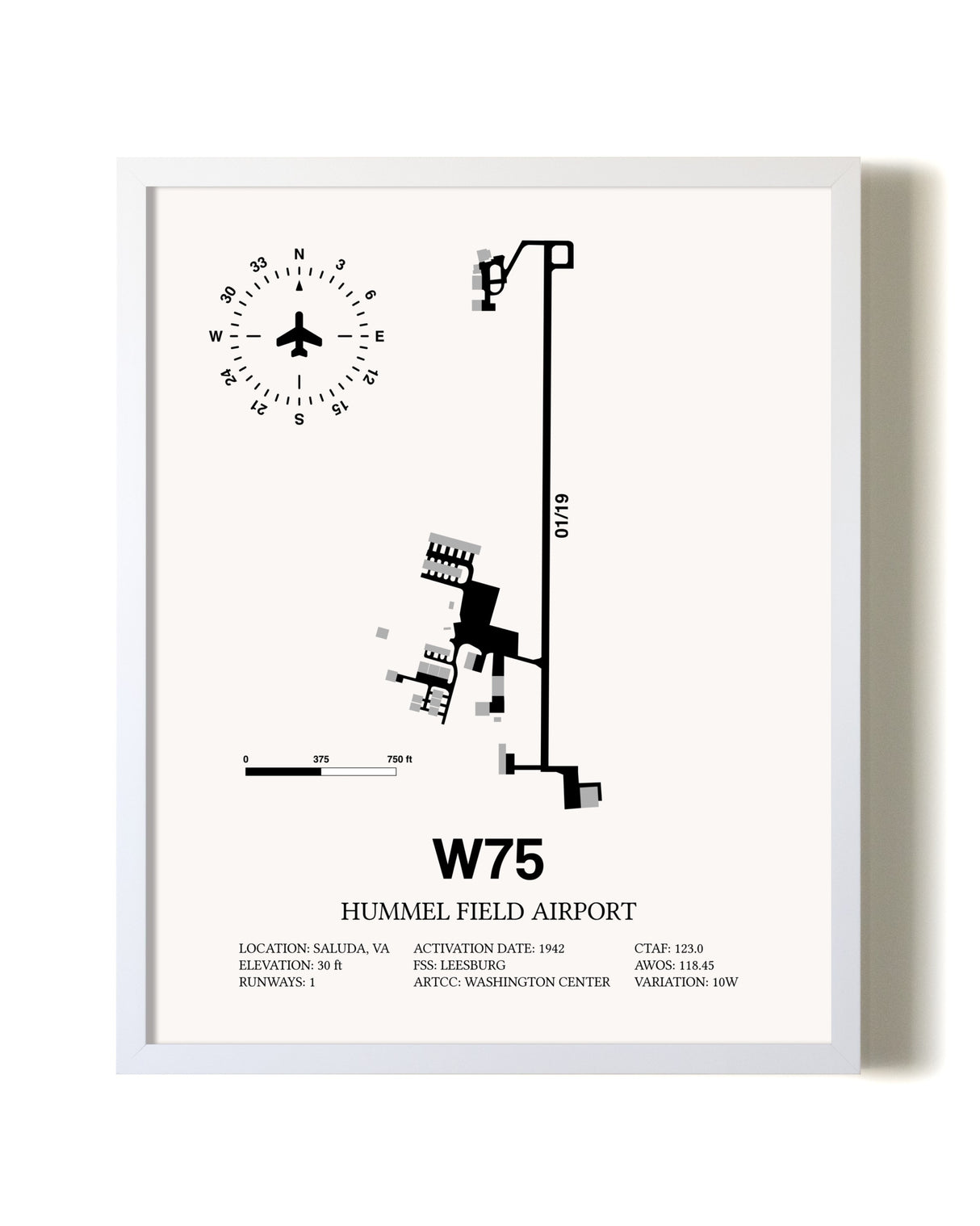 Hummel Field Airport airport map poster in oak frame