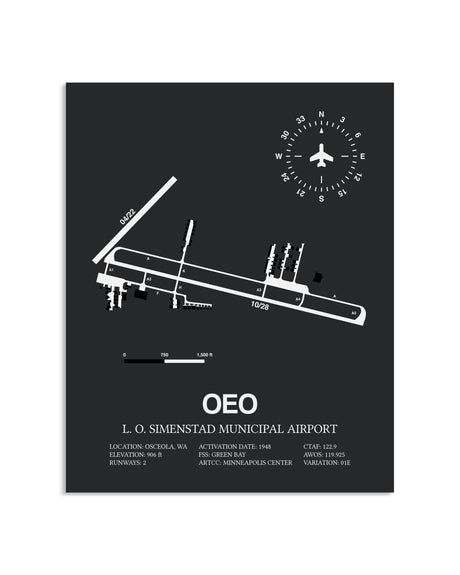 Gray Framed L. O. Simenstad Municipal Airport layout wall art poster