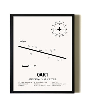 Framed Anderson Lake Airport wall art poster in black frame