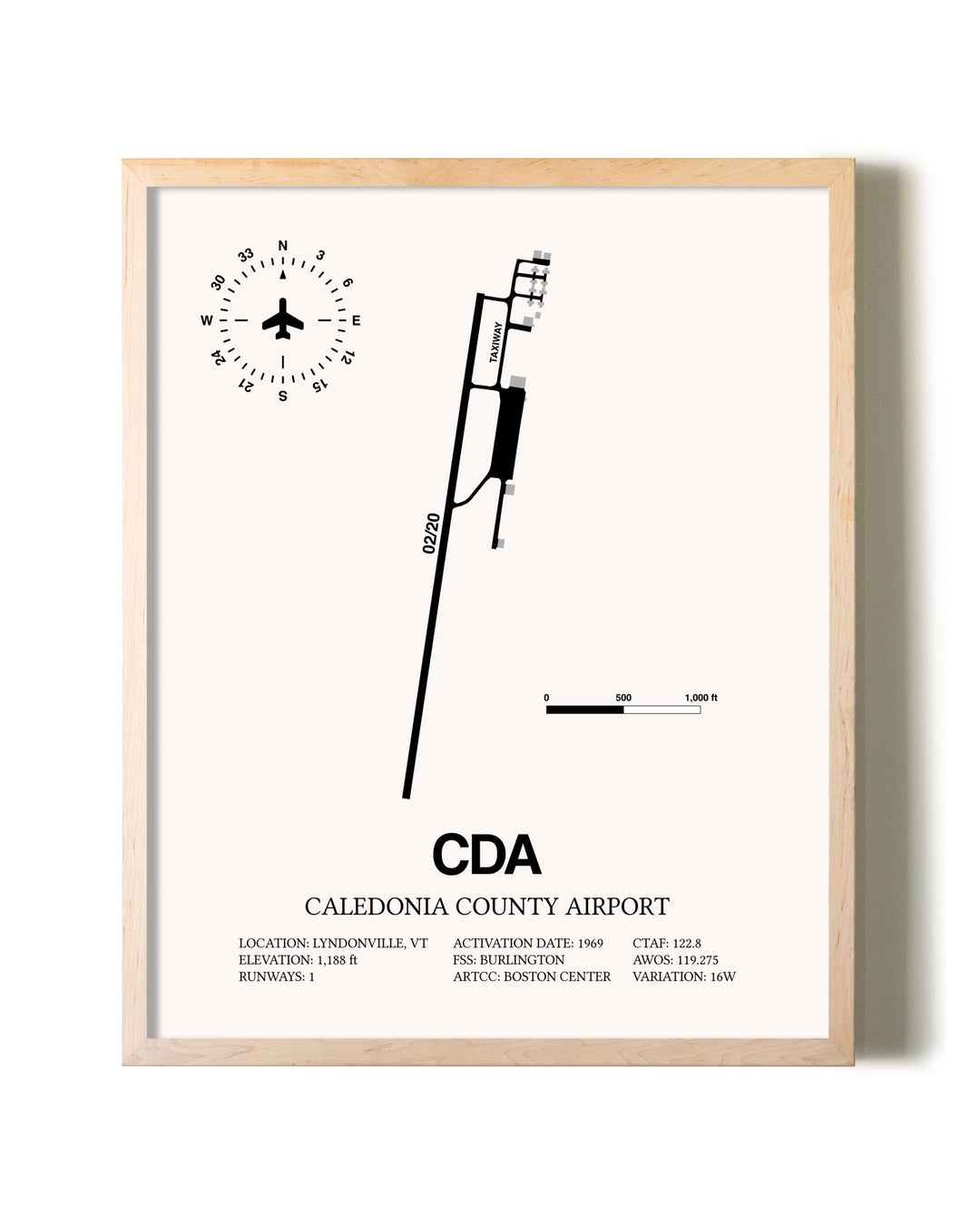 Caledonia County Airport framed wall art in white frame