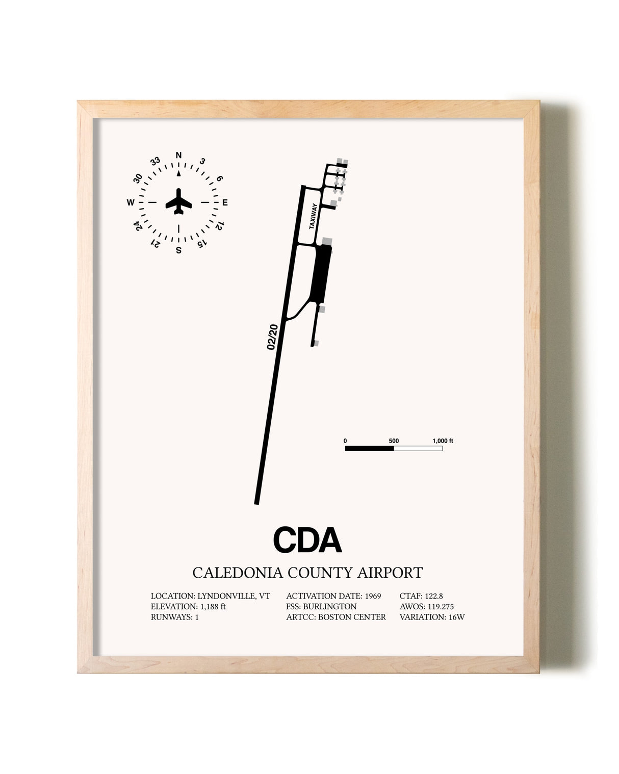 Caledonia County Airport framed wall art in white frame