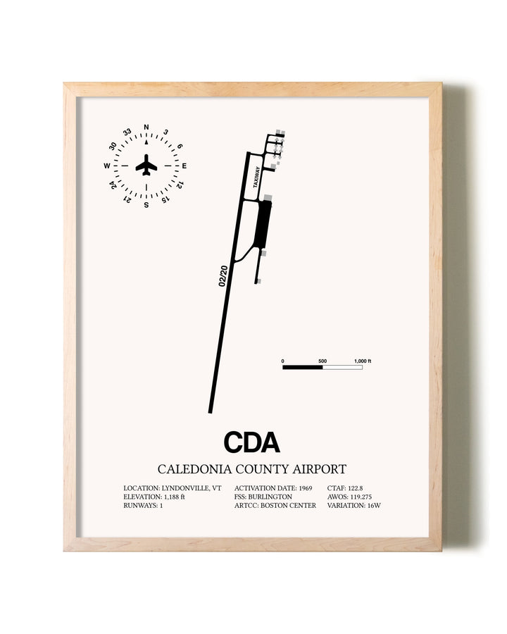 Caledonia County Airport framed wall art in white frame