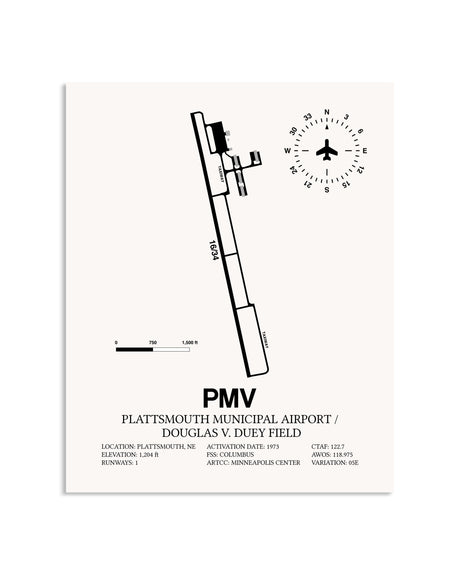 Gray Plattsmouth Municipal Airport / Douglas V. Duey Field framed poster displayed in an airplane hangar