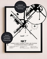 Framed Cherry Point Marine Corps Air Station (Cunningham Field) Airport layout wall art poster