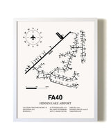 Hidden Lake Airport airport map poster in oak frame