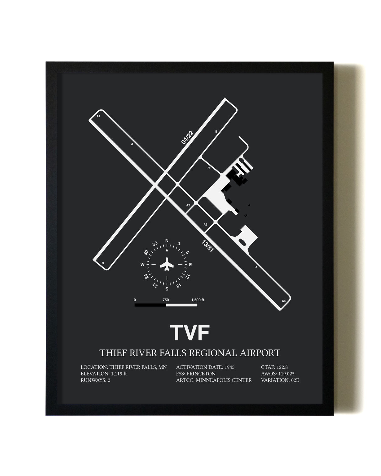 Unframed Thief River Falls Regional Airport map print poster