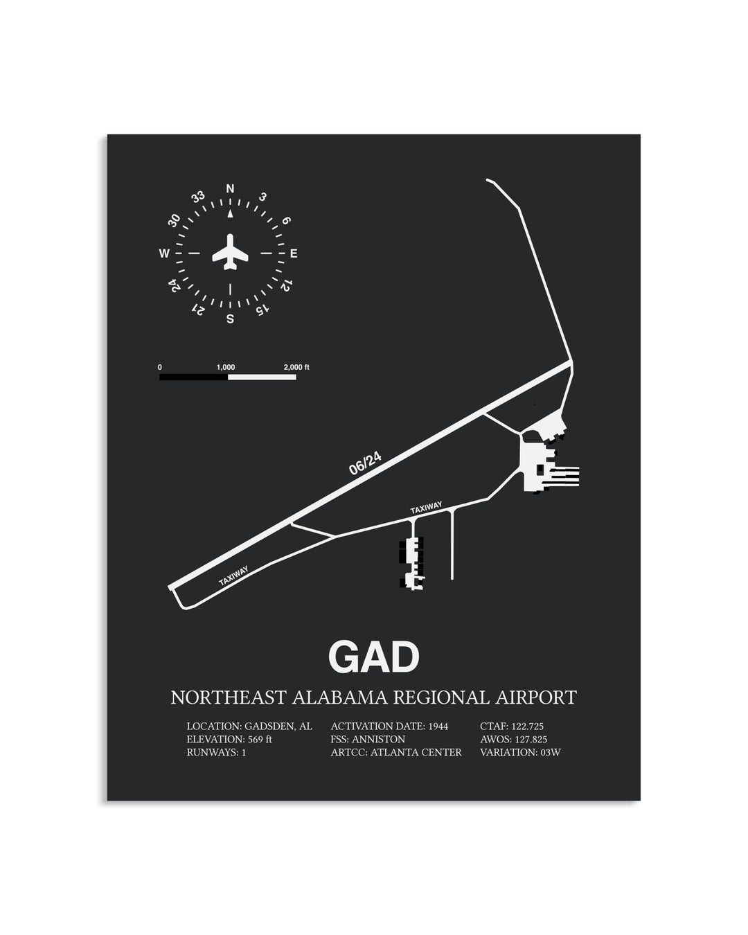Gray Framed Northeast Alabama Regional Airport layout wall art poster