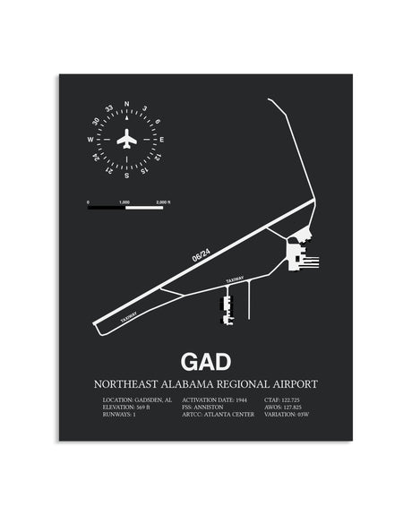 Gray Framed Northeast Alabama Regional Airport layout wall art poster