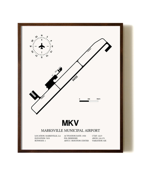 Marksville Municipal Airport aviation print in walnut frame