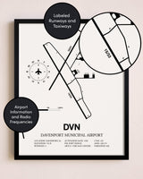 Framed Davenport Municipal Airport layout wall art poster