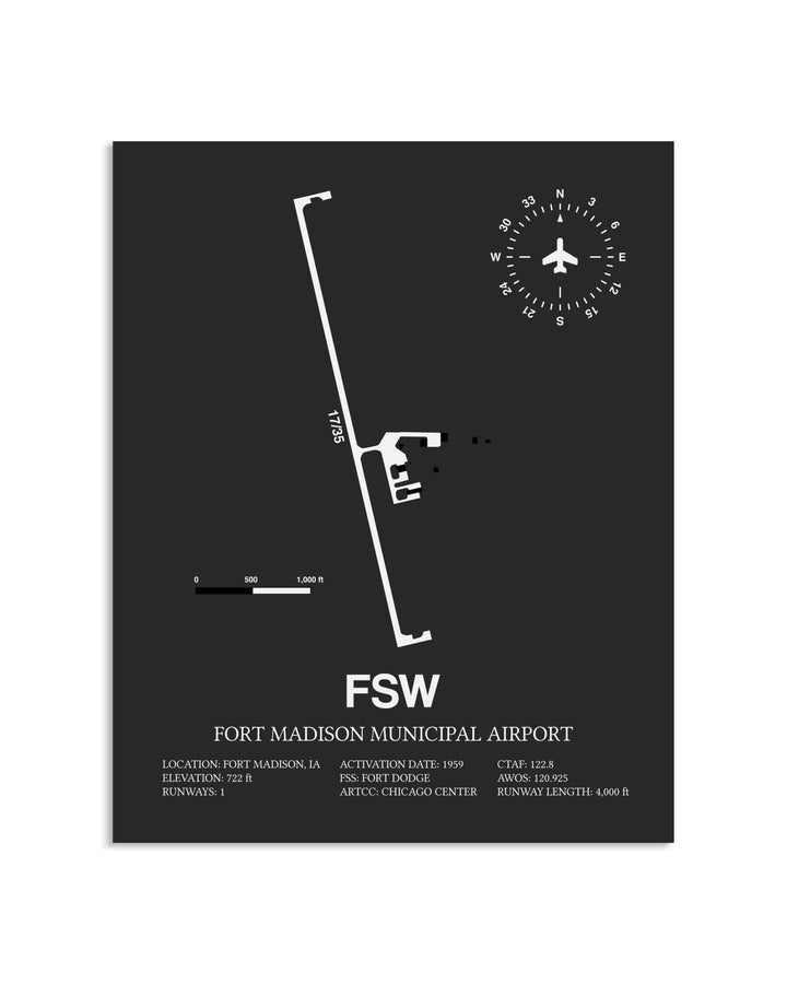 Gray Framed Fort Madison Municipal Airport layout wall art poster