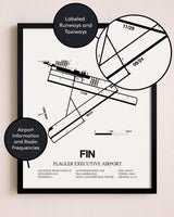 Framed Flagler Executive Airport layout wall art poster