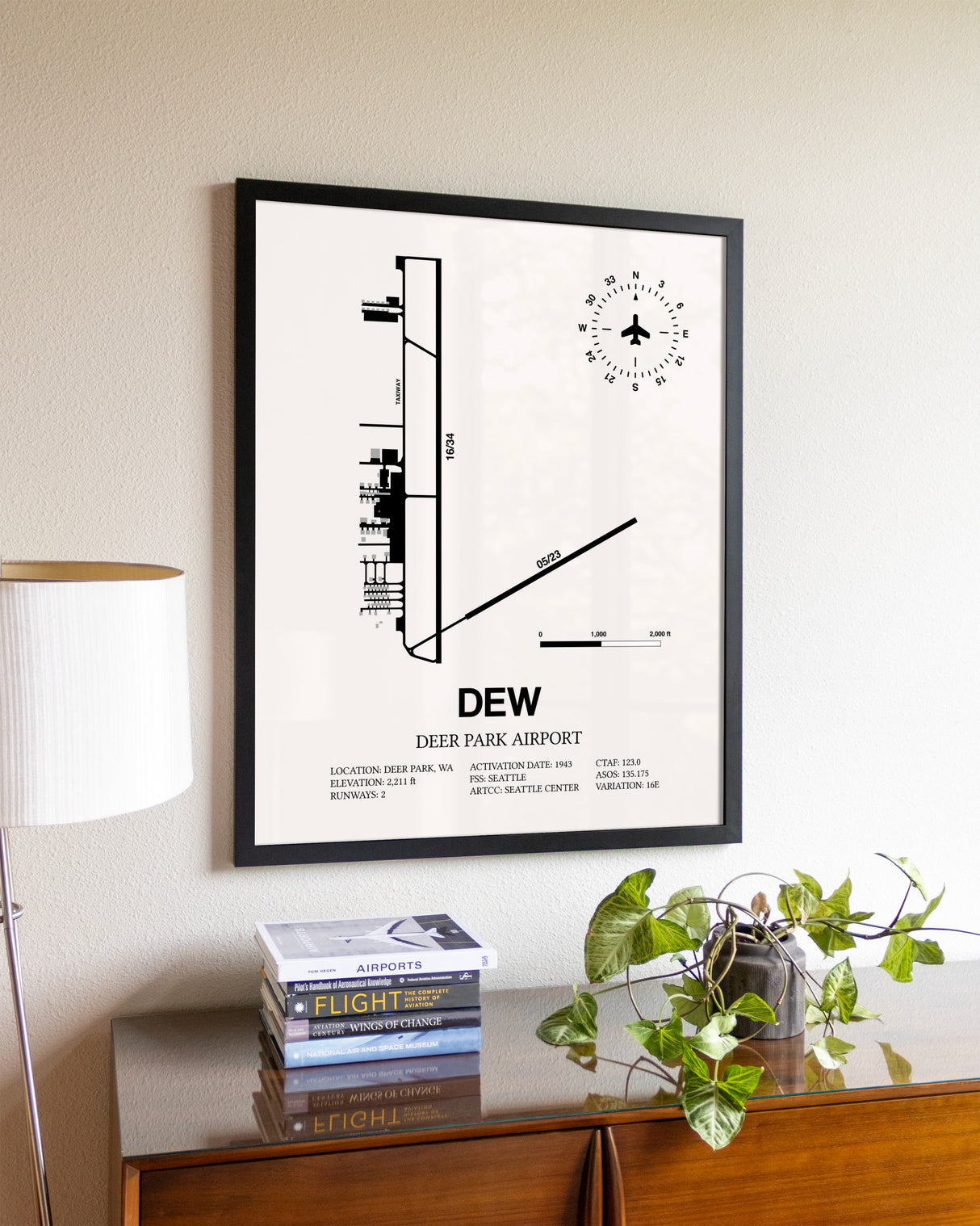 Deer Park Airport aviation wall décor in black wood frame
