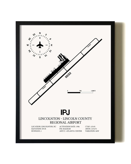 Framed Lincolnton-Lincoln County Regional Airport wall art poster in black frame
