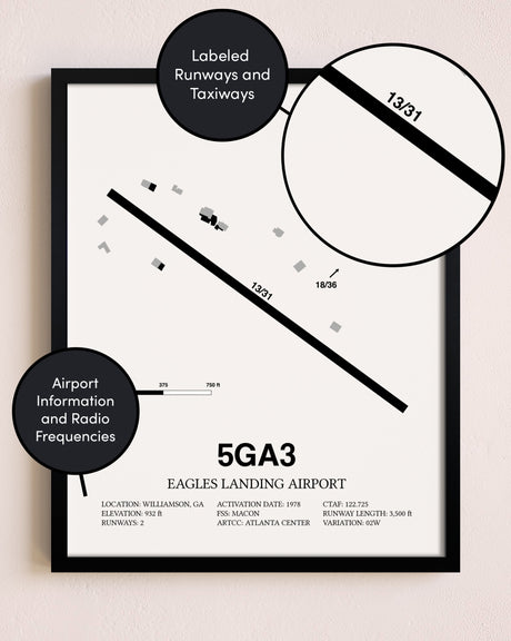 Framed Eagles Landing Airport layout wall art poster