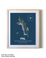 Philadelphia International Airport framed print in natural wood frame with mat