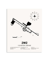 Gray Clearview Airpark framed poster displayed in an airplane hangar