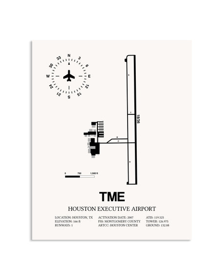 Gray Houston Executive Airport framed poster displayed in an airplane hangar