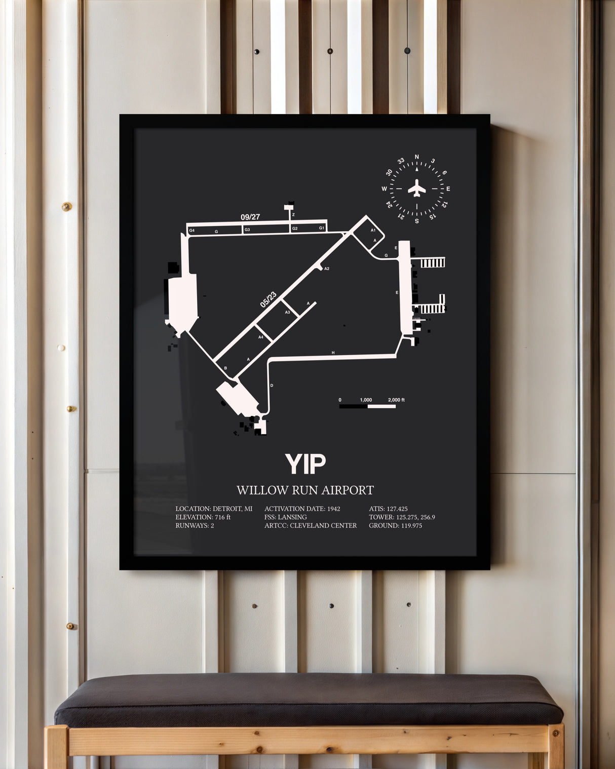 Frame color options for Willow Run Airport Wall Art