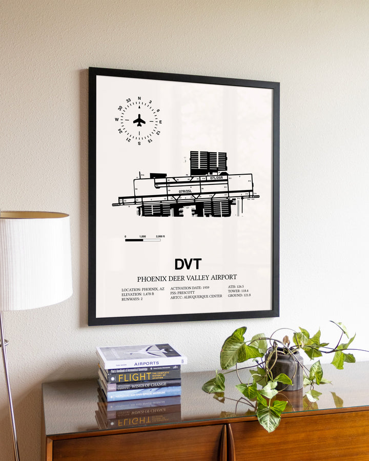 Phoenix Deer Valley Airport aviation wall décor in black wood frame