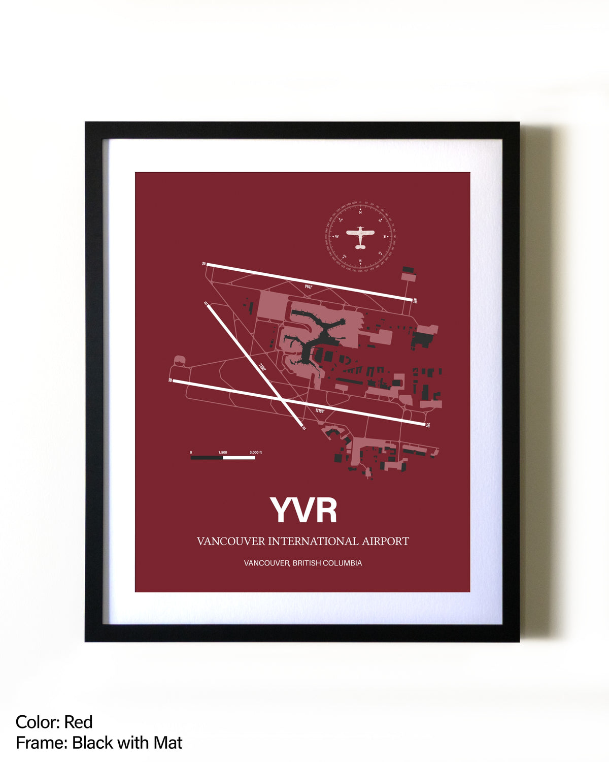 Vancouver International Airport aviation wall décor in black wood frame