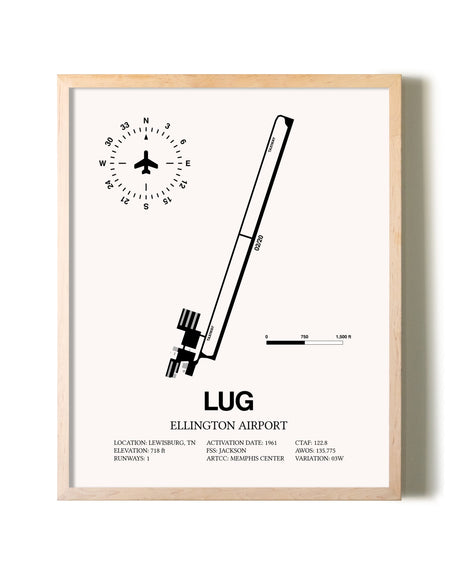 Ellington Airport framed wall art in white frame