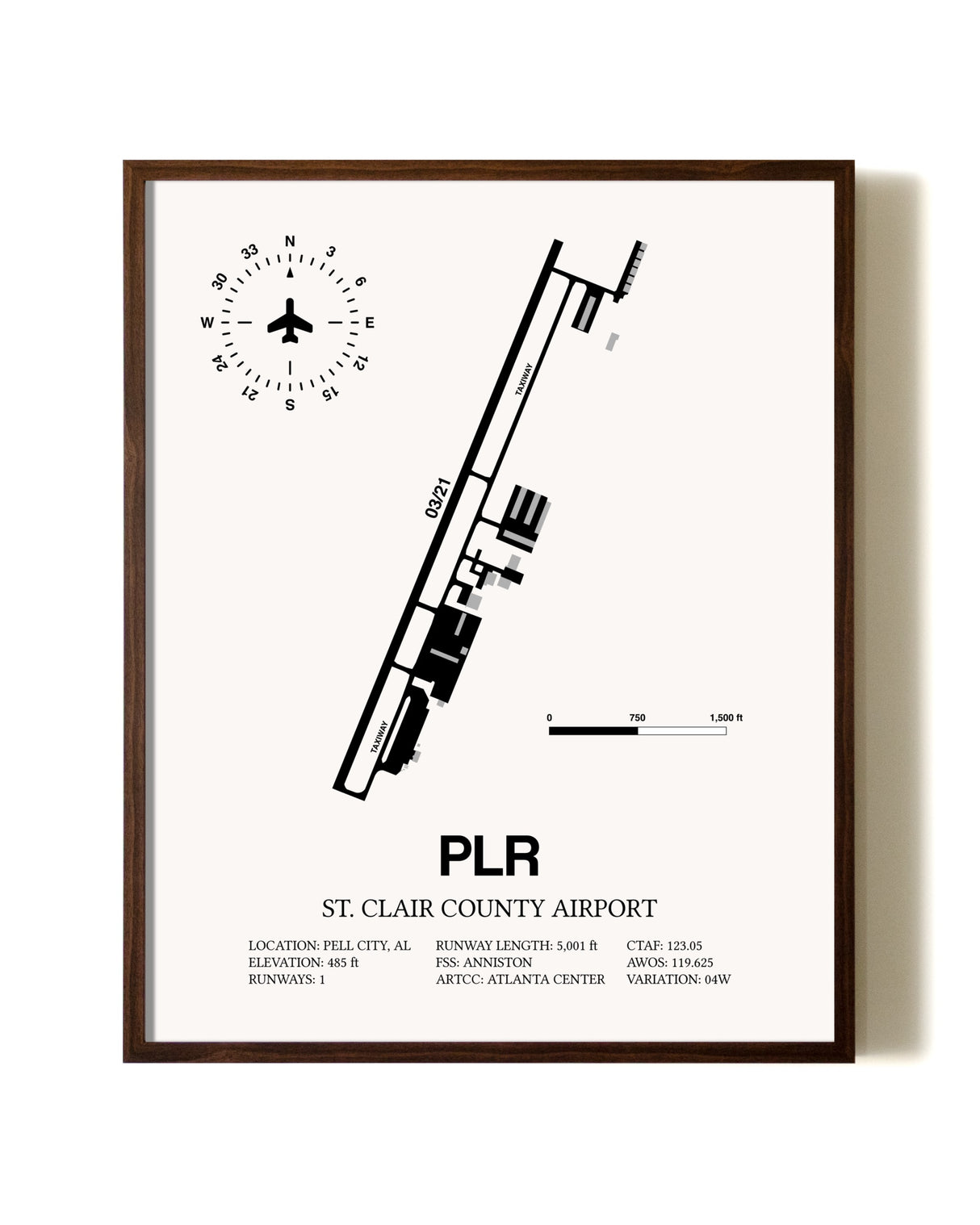 St. Clair County Airport aviation print in walnut frame