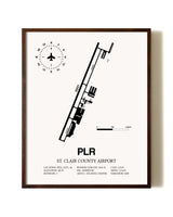 St. Clair County Airport aviation print in walnut frame