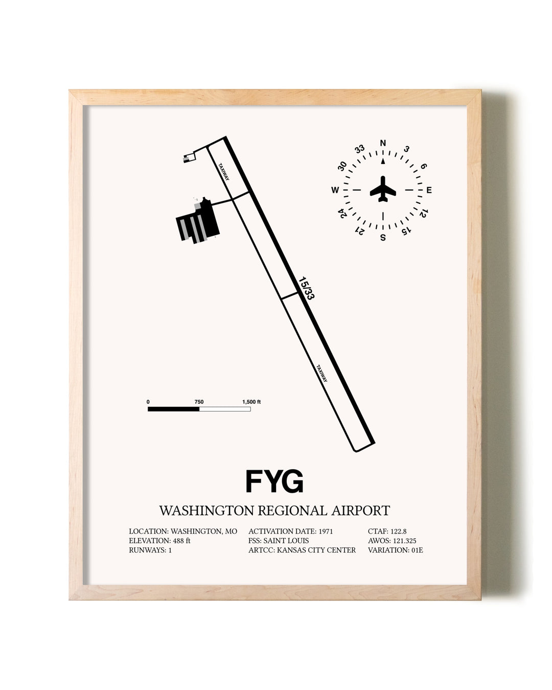 Washington Regional Airport framed wall art in white frame