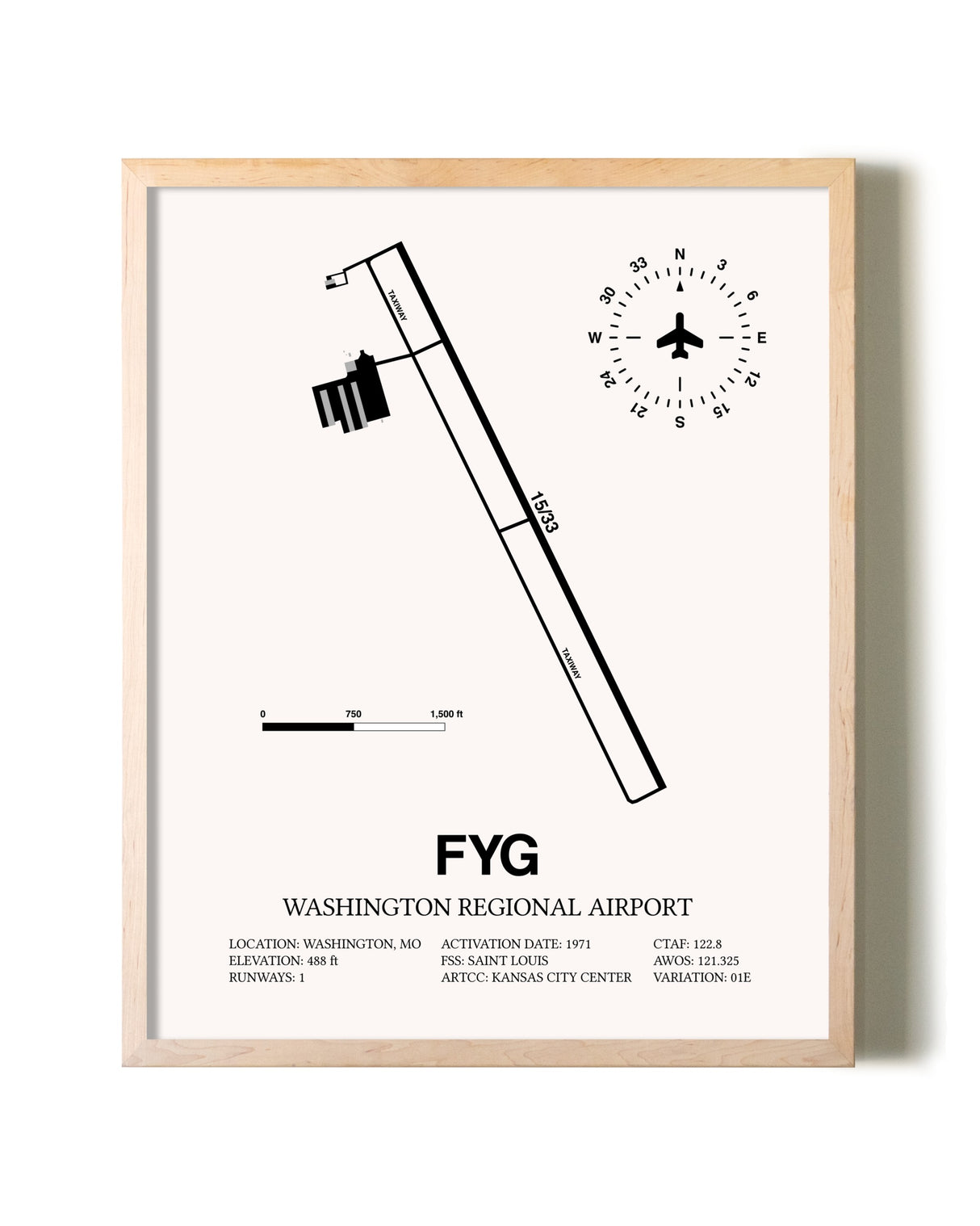 Washington Regional Airport framed wall art in white frame