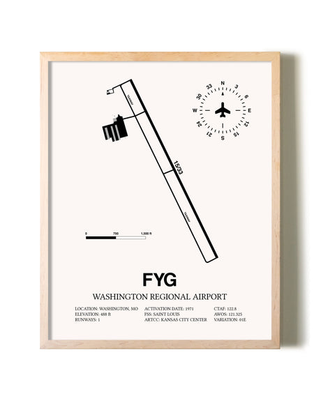 Washington Regional Airport framed wall art in white frame