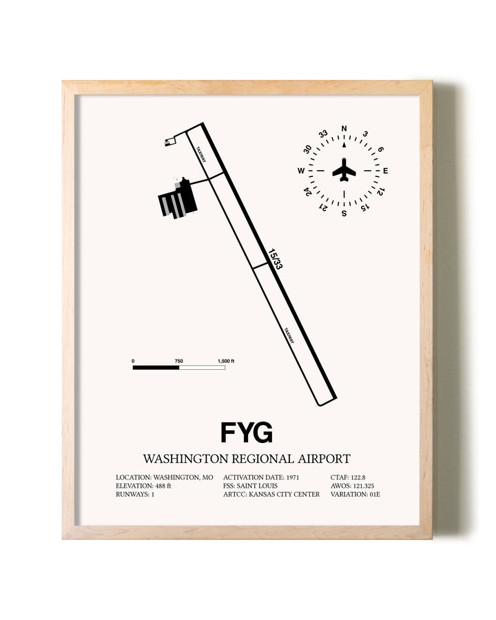Washington Regional Airport framed wall art in white frame
