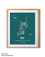 Pittsburgh International Airport airport map poster in oak frame with mat