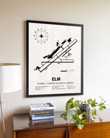 Elmira / Corning Regional Airport aviation wall décor in black wood frame