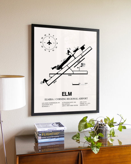 Elmira / Corning Regional Airport aviation wall décor in black wood frame