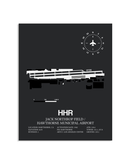 Gray Framed Jack Northrop Field / Hawthorne Municipal Airport layout wall art poster