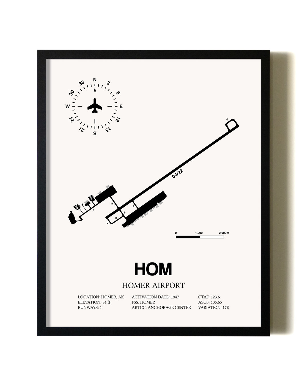 Framed Homer Airport wall art poster in black frame