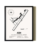 Framed Talladega Municipal Airport wall art poster in black frame