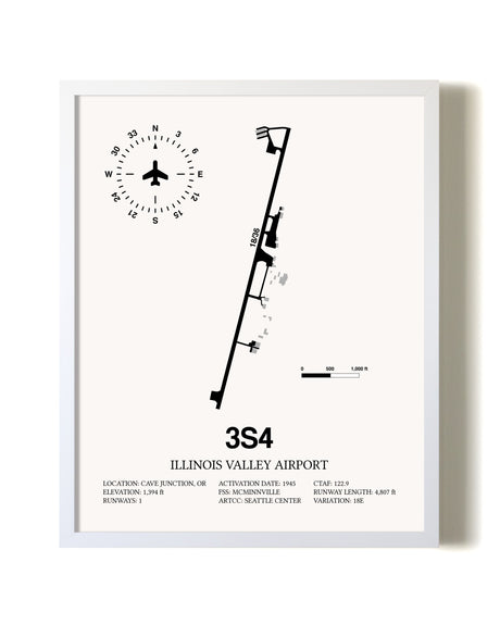 Illinois Valley Airport airport map poster in oak frame